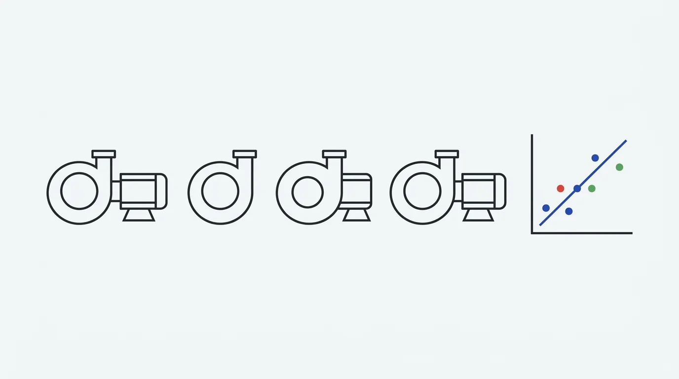 Illustration (AI-generated): a row of pump symbols beside a probability plot.